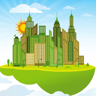 绿色岛屿建筑城市生活大厦都市高层公寓矢量图